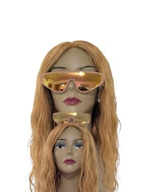 Women's Pink Shield Sunglasses with Gold Mirrored Lens